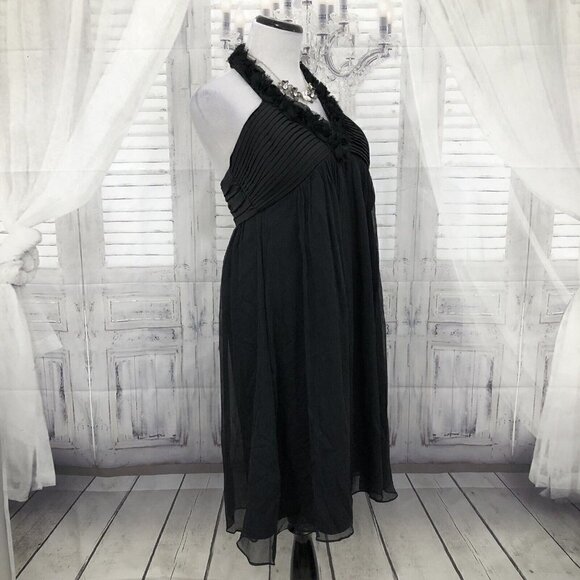 Max and Cleo Size 10 Little Black Dress V Neck Halter Cocktail Formal Open Back - Picture 2 of 10
